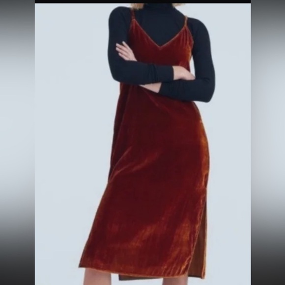 Velvet Velour MIDI Slip Dress Slit Burnt Orange NEW NWT Medium 7 For All Mankind - Picture 2 of 10